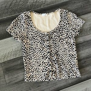 John Galt Brown Leopard Animal Print Crop Top